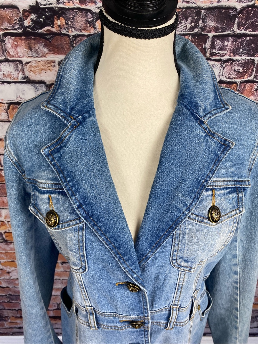 Diane Gilman Vintage Light Blue Long Denim Jacket with Button Front Sz S - Picture 7 of 13